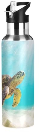 Bouteille d'eau avec paille étanche - Tortue de mer - Bouteille isotherme pour filles et garçons - 600 ml