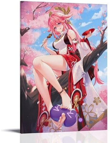 FBBINKA Game Genshin Impact Yae Miko, Wohnzimmer-Dekor, moderne ästhetische Wandkunst, Poster, Geschenk für Freunde, Rahmen-Stil, 50 x 75 cm