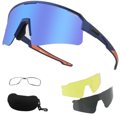 FOCUHUNTER Polarized Sports Sunglasses for Men Women, UV400 Cycling Eyewear for Baseball Running Cycling Glasses 3 Lenses