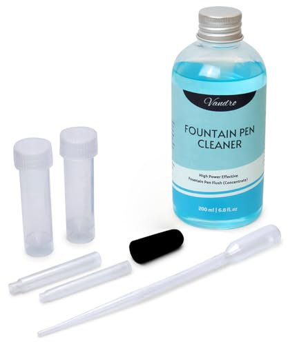 Vandro Fountain Pen Cleaning Flush Kit - 200 ml High Power Fountain Pen Flush Solution with Accessories