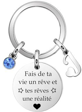 26 Lettres Le Rêve Nom Cadeau Porte-Clés Cadeau D'inspiration Dame Bijoux BLEU CRISTAL Pendentif Porte-Clés En Acier Inoxydable Anniversaire Diplômé (J)
