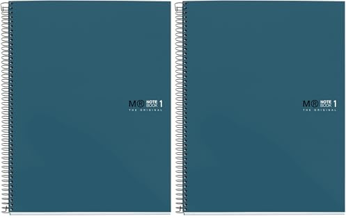 Miquelrius - Notizbuch A5 (148 x 210 mm), Notebook The Original Colours, 80 Blatt 90 g/m² und 1 Farbstreifen, Raster 5 mm, 2-Loch-Stanzung, Hardcover, Farbe Ozean (Packung mit 2)