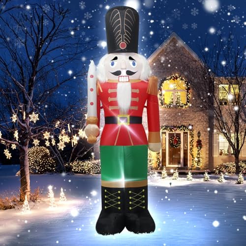 8-Foot Christmas Inflatable Nutcracker Soldier, with LED Lights, Perfect for Outdoor Lawn Garden Entrance Christmas Party Decorations, Symbol of Good Luck and Protection, Nutcracker Display.
