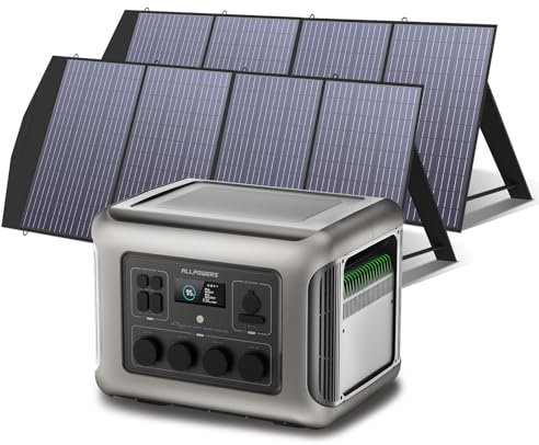 ALLPOWERS Solargenerator R2500 mit 2x 200W Solarpanels, 2016Wh LiFePO4 Tragbare Powerstation, 2500W AC/100W USB-C Ausgang,1 Std. Schnellladung für Outdoor,Off-Grid,RV,Notfall
