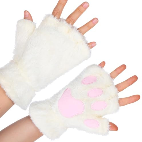 COMNICO Katzenpfoten Handschuhe Weiche Plüsch fingerlose Katzenfäustlinge Cartoon Tier Katze Krallen Winterhandschuhe Halloween Weihnachten Cosplay Kostümzubehör