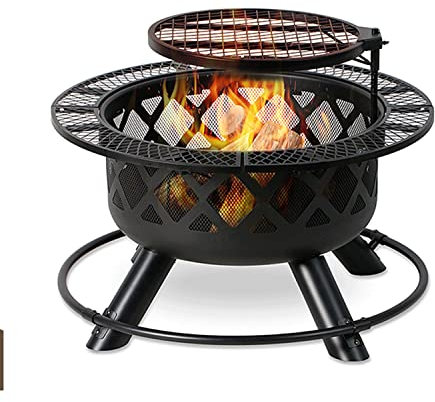 Zelt Herd Holzofen, Feuerstelle mit Rostregal, 3-in-1-Feuerstelle for Heizung, Eisgrube, Camping-Metall-Kohlenbecken for Gartenterrasse im Freien, mit wasserdichter Abdeckung und Grill