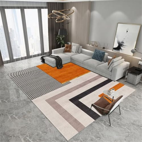 AITROMNI Auslegware Teppich Cool Orange grau geometrisch unscharfes Design Schlafzimmer Flur rutschfest Waschbare Teppiche 140X270CM