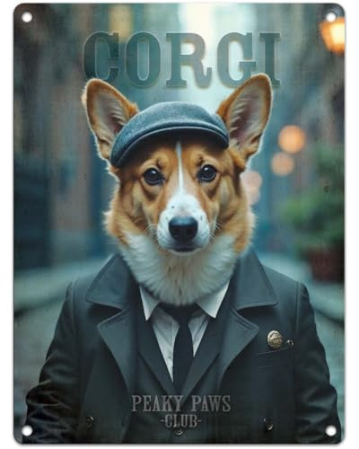 Small (150 x 200mm) Metal Sign - Peaky Paws Club - Corgi