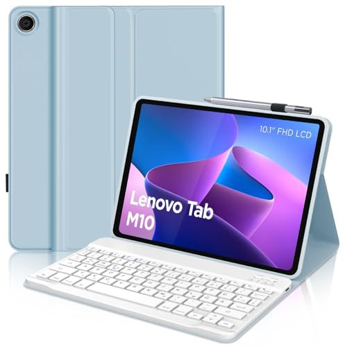 SENGBIRCH Tastaturhülle für Lenovo tab M10 3rd 10.1 2022 (TB-328FU/TB-328XU) - QWERTZ Deutsche Tastatur Abnehmbare Bluetooth Wireless Tastatur für Lenovo tab M10 3rd 10.1 Zoll 2022, Hellblau