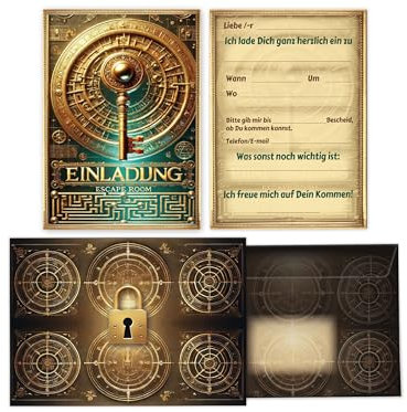 Limonia 12 Einladungskarten mit Umschläge zum Kindergeburtstag - Geburtstagseinladung Escape Room Einladung zum Geburtstag Kinderparty Detektiv Rätselparty für Jungs und Mädchen Kinder und Erwachsene