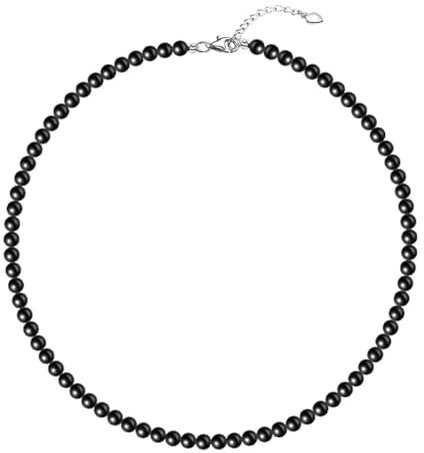 Aleasha Perlenkette Damen 4mm Glasperlen Schwarz Perle Halskette 45cm Kurze Kette Herren Schmuck