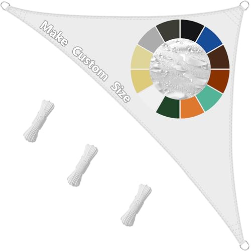 Sichtschutz Sonnensegel Dreieckig 2.5x2.5x3.5M Wasserdicht UPF 50+ UV-Schutz, Reiß- & Wetterfest aus PES Polyester Mit Befestigungsseilen Mehrere Größen für Terrasse, Garten, Balkon-Weiß
