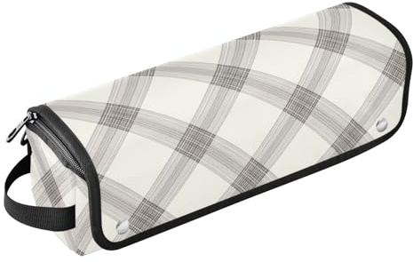 Reisetasche mit hitzebeständigem Pad, großes Fassungsvermögen, für Glätteisen, Lockenstab, Haartrockner, tragbarer Organizer mit grauem Ginghams