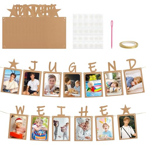 APOMOONS Jugendweihe Fotogirlande, Jugendweihe Geschenke Mädchen, Fotospiel Jugendweihe, 1 Bis 13 Jahre Altes Fotobanner Enthält 13 Kraftpapierkarten, Geeignet für Wanddekoration, Jugendparty Deko