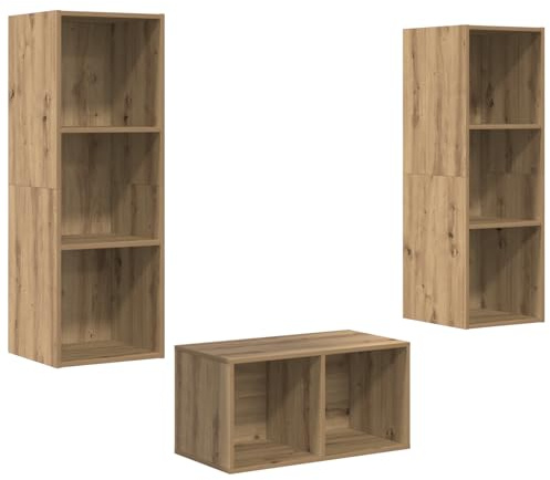 vidaXL TV Cabinet Set Artisan oak 37 x 37 x 107 cm Engineered wood, Modern Living Room, Rectangular Media Unit, Storage Tv Cabinet Set, Wall-Mounted Shelving, Stylish Space Saver Furniture