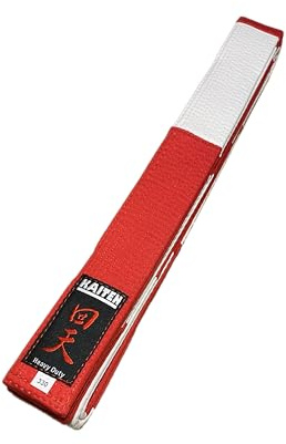 KAITEN Karate Dan-Gürtel rot-weiß, extra dick - 4,5 cm Breit - Großmeister Gürtel Baumwolle - Länge 275 bis 350 cm
