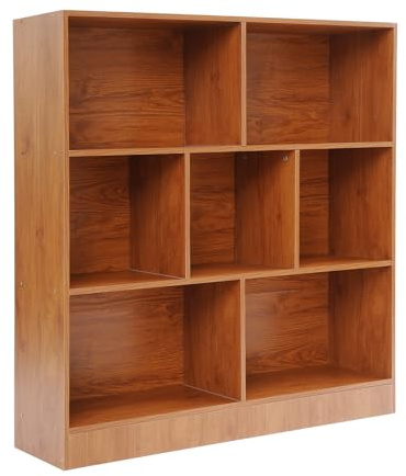 Dokiiovo Bücherregal mit 7 Fächern, Offenes Aufbewahrungsregal aus Massivholz, Bodenstehender Lagerschrank mit 3 Ebenen für Wohnzimmer, Arbeitszimmer, Büro, 100 x 24 x 100cm (Braun)