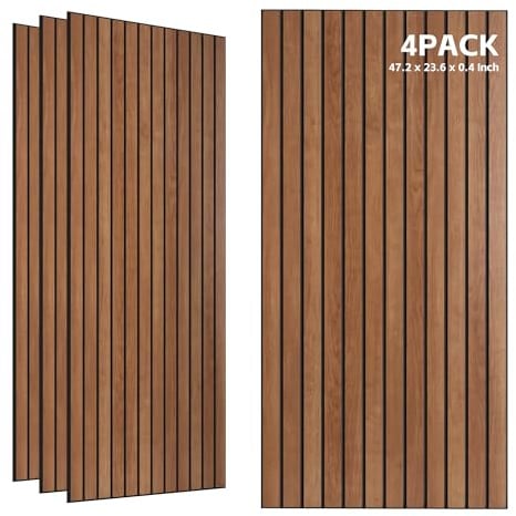 TO-TH Acoustic Wall Panels Wood-Look Sound Dampening Panel 4 Pack, Cherry | 47.2x23.6x0.35, Decorative PVC Wood Grain Veneer, Noise Dampening & Echo Reduction, Sound Proof Panels for Studio, Office
