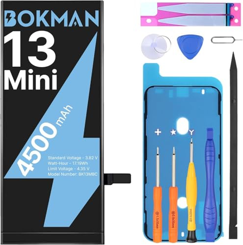 bokman Battery Replacement for iPhone 13 Mini, 4500mAh High Capacity Lithium Polymer Battery with All Tool Kits