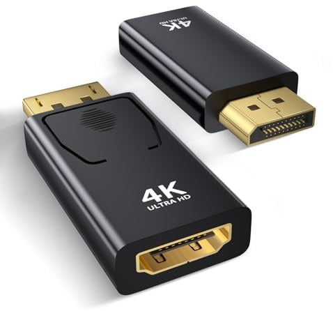 Amicably Adaptateur DisplayPort vers HDMI 2 Pièces, 4K@30Hz/2K@60Hz/1080P@120Hz Displayport vers HDMI Compatible avec Les Ordinateurs Portables, Projecteurs, Moniteurs, Téléviseurs, AMD, GPU