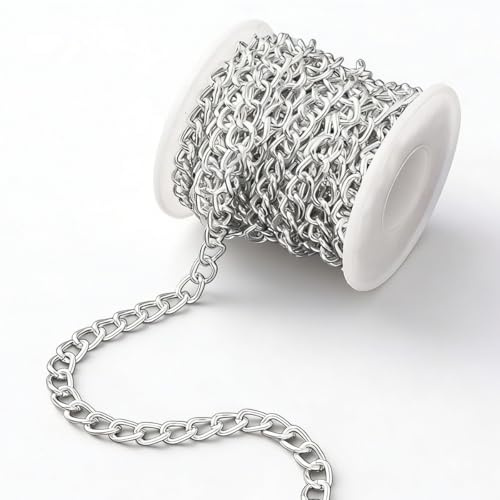 JCTEEY Aluminium Panzerketten mit Spule, 5M Gedrehte Gliedern 10 x 7 mm Klobige Gliederkette für DIY Halsketten, Armbänder, Basteln (Silber)