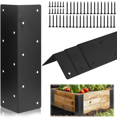 4 x Raised Garden Bed Corner Brackets with Wood Screws for 20-24 Bed, Rust Resistant Raised Bed Corners Metal Connectors 28x7.5x7.5cm for Vegetable Planter Garden
