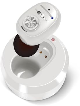 Britzgo Amplificateur de Son -1607, avec Réduction Intelligente du Bruit, Étui de Charge Mobile, Design Ergonomique en L, Autonomie de 48 Heures, Charge USB pour Usage Quotidien (Blanc)