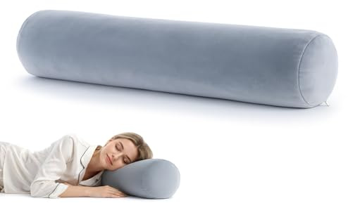 Long Round Body Pillow Cover, 7.9 x 35 Inch Soft Velvet Body Pillow Long Bodys Pillowcases with Zipper Closure Dark Gray Round Bolster Pillowcases Ideal for Bedroom and Living Room