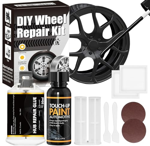 Felgen Reparaturset Schwarz, Alufelgen Reparatur Set, Langlebig Abriebfest | Felgenreparaturset Alu, Radreparaturkleber Felgen Lack zur Ausbesserung Von Kratzern und Abriebstellen an Felgen