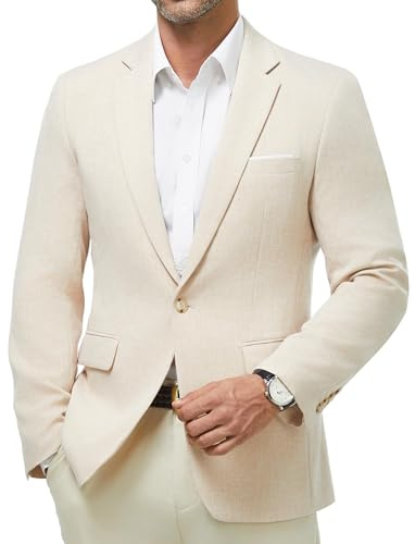 Autsel Blazer da Uomo Slim Fit con Un Bottone Casual Giacca Elegante da Abito Suit Jacket Sportiva Classica per Business Matrimonio Festa Tempo Libero Beige S