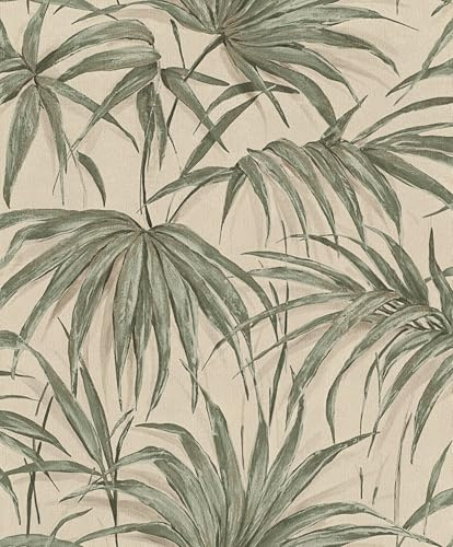 Rasch Noble Zen Papier peint intissé Akari 435344 avec feuilles de bambou vert et beige tropical et exotique