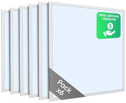 LECOM 6x LED Panel 62x62 Kaltweiß 6500K 4000lm LED Rasterleuchte | Flimmerfreies LED Panel mit Tageslicht, ideal für Büro, Labor, Werkstatt, Gewerbe, Verkaufsräume und Arbeitsbereiche.