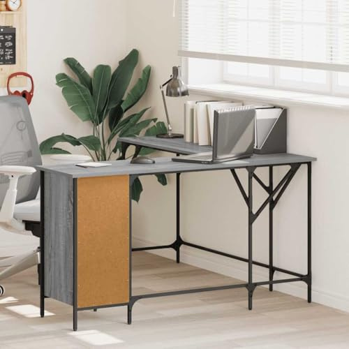 Owoxanthellate L-Shaped Computer Desk 141 x 141 x 75 cm Grey Sonoma Engineered Wood & Metal Corner Workstation for Small Gaming Setup Home Office