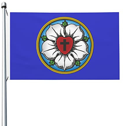 Garten Fahnen Uv-Beständig Flagge Herz Lutheran Rose Lichtbeständige Garten Flagge Für Drinnen Hof Paraden 90X150Cm