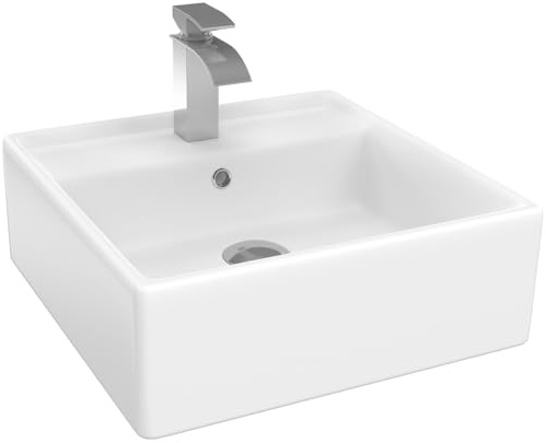 IDMarket - Quadratisches Aufsatzwaschbecken aus weißer Keramik L. 41 x B. 41 x H. 15,5 cm