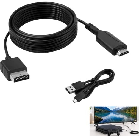 PS1 PS2 auf HDMI Adapter, AV-Kabel für PS2 auf HDMI 1080P 720P, Konverter Audio Video HD mit 150 cm Kabel, kompatibel mit PS1 PS2 Slim FAT, HDMI-Adapter, Projektor und moderner Bildschirm