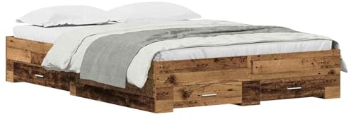 Cadre de lit avec rangement Gris béton 120 x 190 cm, sommier intégré avec espace de rangement caché, lit double petit matelas 120x190, structure bois pin massif et 200 contemporaine ou appartement