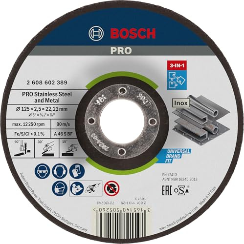 Bosch 1x PRO Stainless Steel and Metal 3-in-1 Bonded Disc, Bore 22.23 mm | for Steel, Stainless steel, Ø 125 mm, Professional Accessory Small Angle Grinder