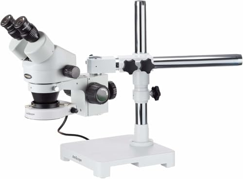 AmScope SM-3B-80S Stereo-Zoom-Mikroskop am Boom-Ständer mit 80 LED-Licht, 7X-45X, Weiß