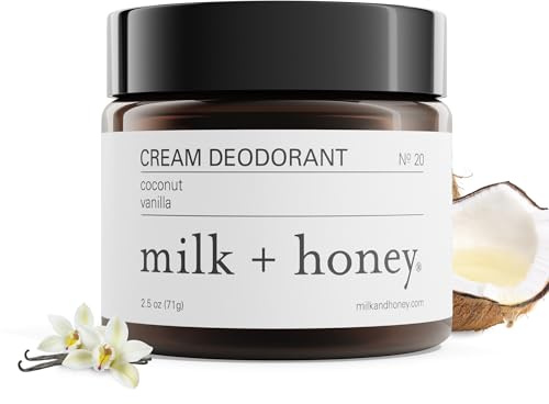 milk + honey Cream Deodorant No. 20, Aluminum Free Deodorant with Coconut and Vanilla, Natural for Men and Women, for All Skin Types, 2.5 Oz