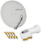 HB Digital 4 Teilnehmer SET - Dur-Line Select ALU SAT Anlage 75/80cm Spiegel Schüssel Hellgrau + Quad LNB Weiß zum Empfang von DVB-S/S2 Full HD 3D Ultra HD (UHD) Signale auf bis zu 4 Receiver + 8 Stecker Gratis dazu im SET