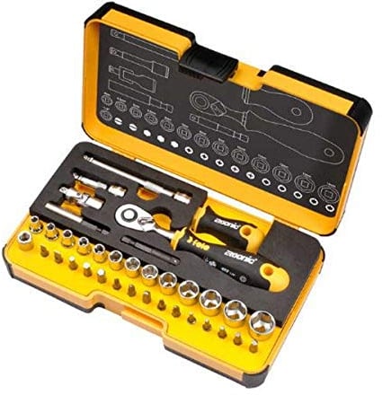 Felo Werkzeugsatz R-GO XL 1/4' mit ERGONIC Ratsche, Bits, Steckschlüsseleinsätzen, und Zubehör 36-tlg