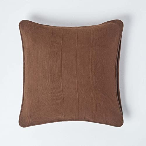 HOMESCAPES Rajput Ribbed Cushion Cover 24 x 24 Inches (60 x 60cm) Chocolate 100% Cotton Coordinating with Rajput Throws and Curtains Easy care Washable at home