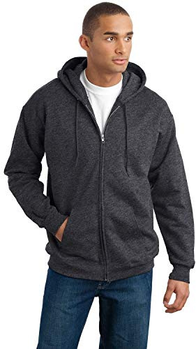 Hanes Men's Big and Tall Full Zip Ultimate Heavyweight Hoodie, Charcoal Heather, 3X-Large