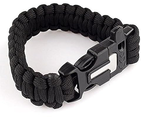 DP DESIGN® BRACCIALE BRACCIALETTO PARACORD 3in1 MILITARE FUOCO FISCHIETTO SOPRAVVIVENZA NERO
