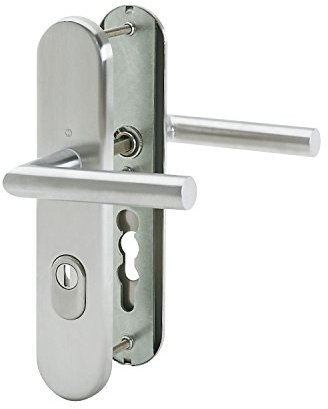 HOPPE 5x Sicherheits-Drückergarnitur AMSTERDAM - auf Langschild Profilzylinder Entfernung 88mm,SST 8,5,mit Kernziehschutz,für Türstärke 67-72mm,silber eloxiert