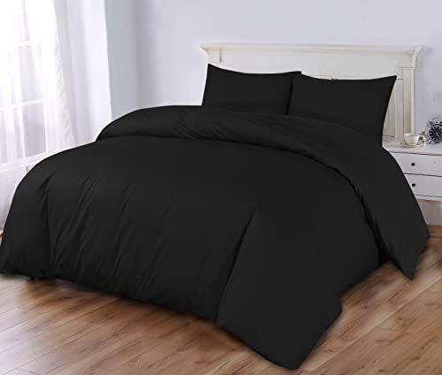 Sapphire Collection 100% Egyptian Cotton 300 Thread Count Duvet Cover With Pillow Case Bedding Set (Super King, Black)