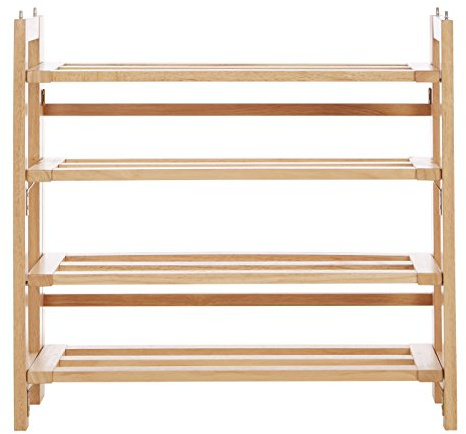 Premier Housewares 4-Tier Folding Shoe Rack, Rubber Wood, Wood, Natural, 29 x 71 x 66 cm