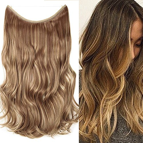 SEGO Haarteil Extensions Haarverlängerung 1 Tresse Haare Haarverdichtung Glatt mit Unsichtbarer Draht Hellbraun & Aschblond Glatt-50 cm-90g