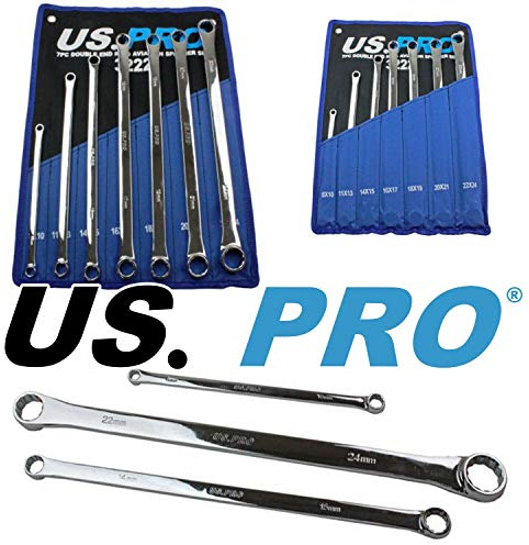 US Pro 3222 Doppelringschlüssel Satz 8-24 mm extra lang 12-Kant gekröpft Ringschlüssel 7-teilig